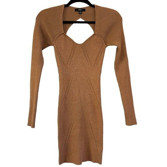 Lulu’s Toffee Brown Sweater Dress Women’s XS Ribbed Cutout Bodycon Autumn Fall - Picture 1 of 11
